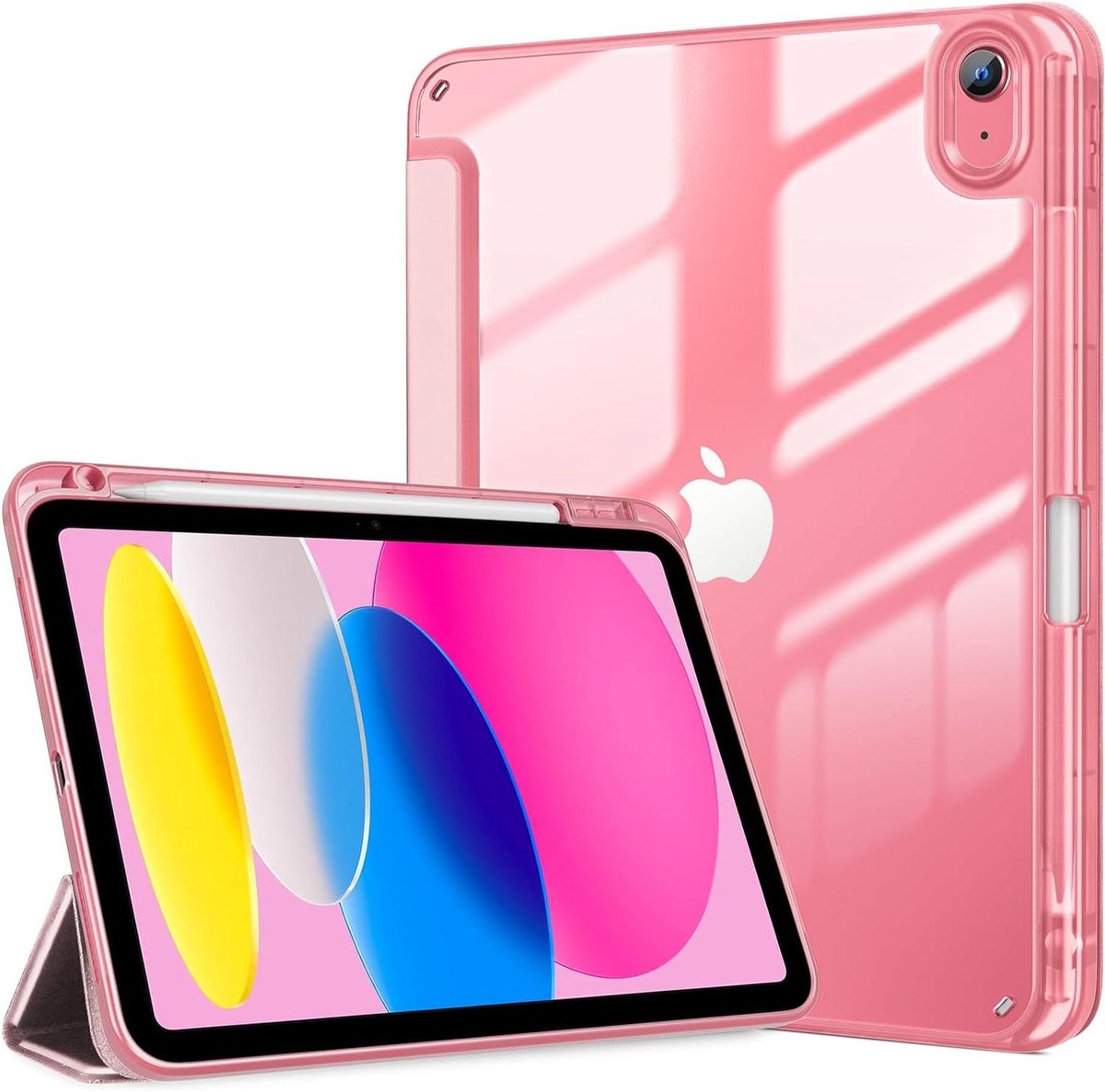 iPad Hoes met Potloodhouder - Tablet Beschermhoes - Tabletbescherming - Transparante Achterkant - 11 inch - Lichtroze
