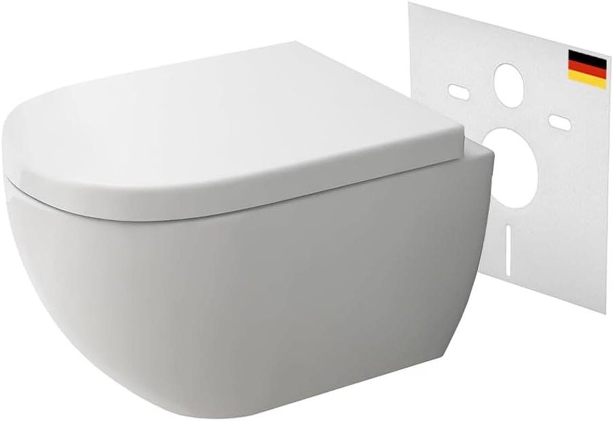 Hangtoilet Keramiek - Wandtoilet Softclose - Badkamer Reinigen - Spoelrandloos Nano Coating - 36 x 40 x 52 cm - Wit