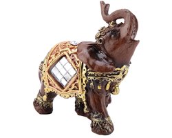Olifant Standbeeld, Lucky Wealth Olifant Standbeeld Houtnerf Sculptuur Rijkdom Beeldje voor Desktop Decoratie Gift(M)
