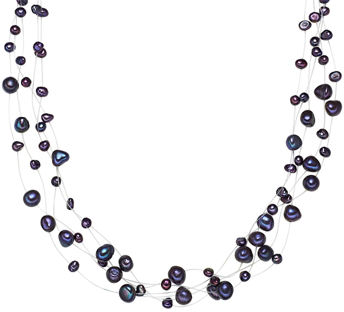 Pearls Dames Collier zoetwater gekweekte Parels in 4-6 mm barokblauw 925 Sterling zilver - Parelketting Collier met echte Parels donkerblauw