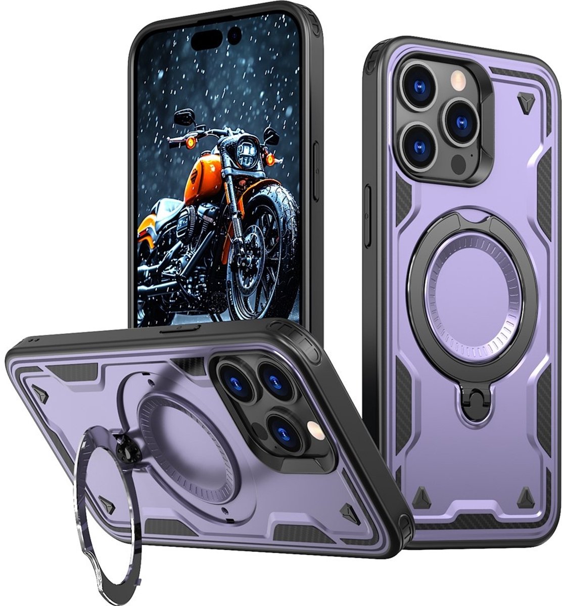 Coverup Hoesje - Geschikt voor iPhone 15 Pro Hoesje - Coverup Armor Back Cover met MagSafe Compatible Kickstand - Paars