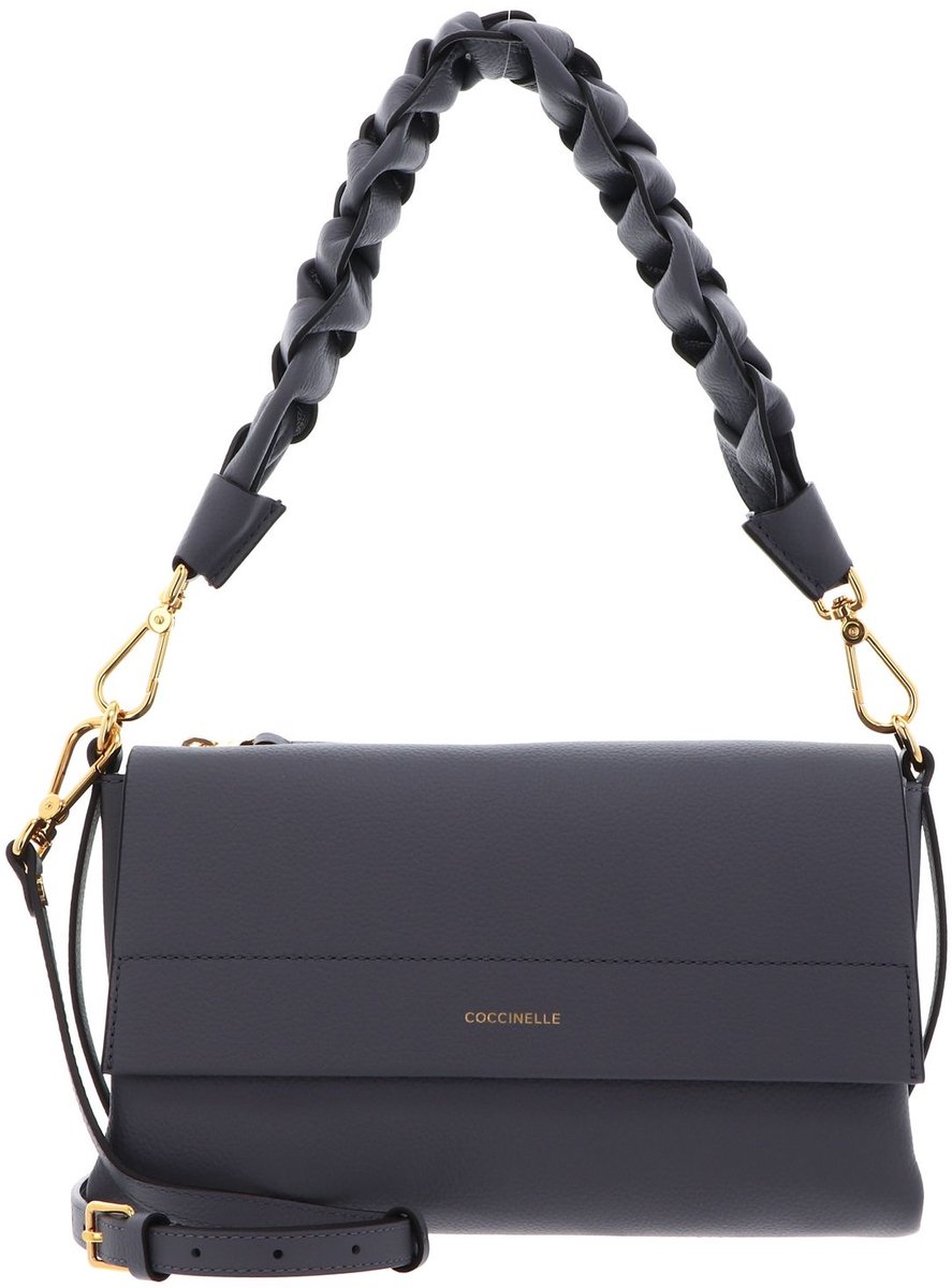 COCCINELLE Leren schoudertas Boheme Grana Double Shoulder Bag Stove / Midn. Blue blauwgrijs