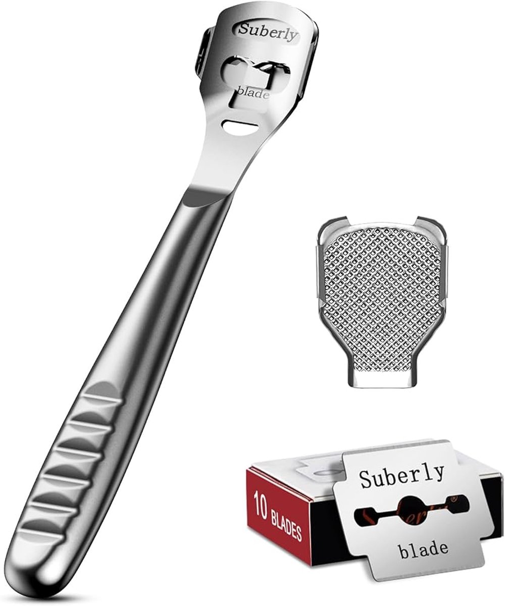Eeltverwijderaar - Eeltvijl - Eeltschraper - Eeltrasp - Eelt weghalen - Eeltvrije voeten - Callus remover - Met 10 extra mesjes - Metaal - Jonyx