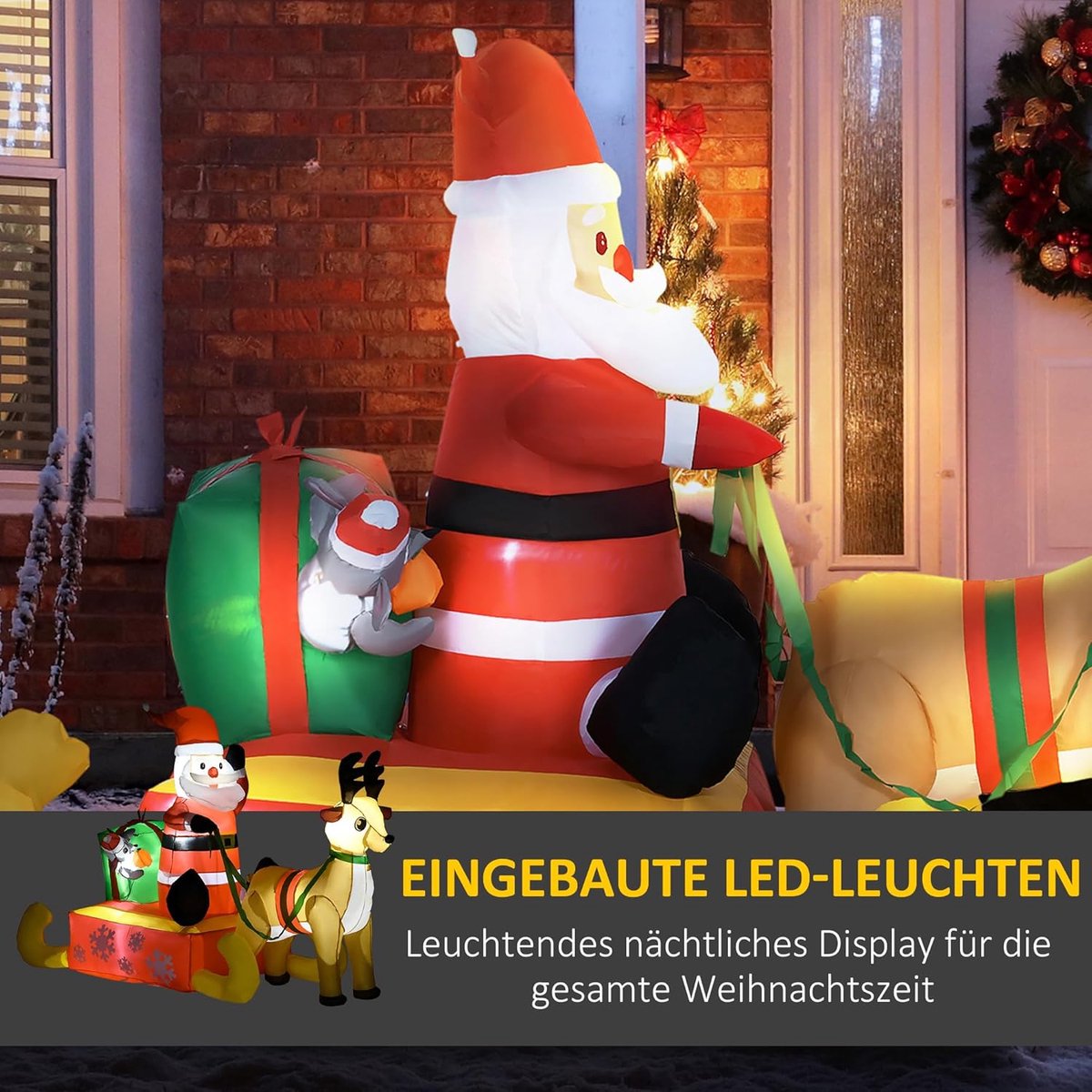 Opblaasbare Kerstman - Kerstdecoratie Kerstfiguur - Tuin Versieren - Zelfopblazend met LED - 122 cm hoog - Rood – foto 6
