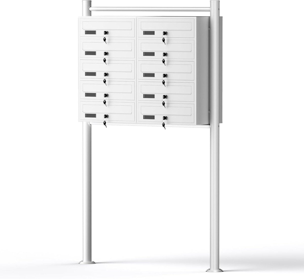 Brievenbussysteem Staand - Postkast Systeem - Veilige Postopslag - 2x5 Vakken - 150 cm Hoog - Wit