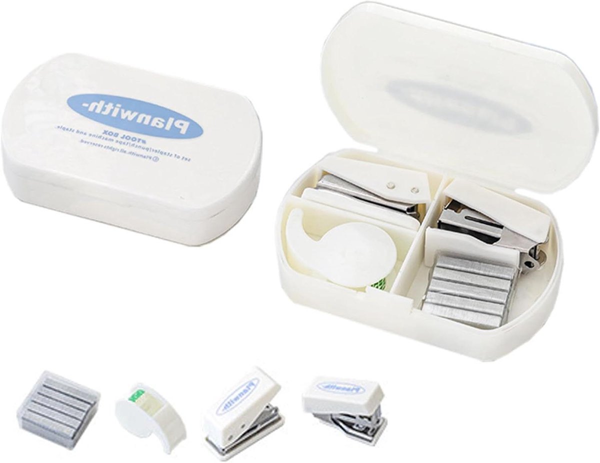 Mini Nietmachine Set - Kantoor Set Nietapparaat - Papier Verwerken - 3-in-1 Multifunctioneel - 12 Vellen - Wit