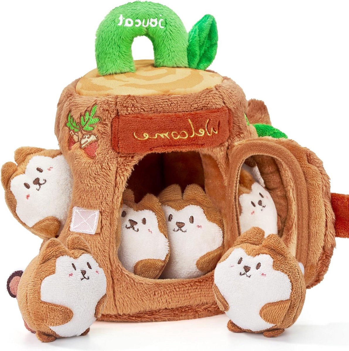 Babyspeelgoed Eekhoorn Huis - Sensorisch Speelgoed Montessori Speelgoed - Baby Ontwikkeling - 5 Pluche Eekhoorns met Rammelaar