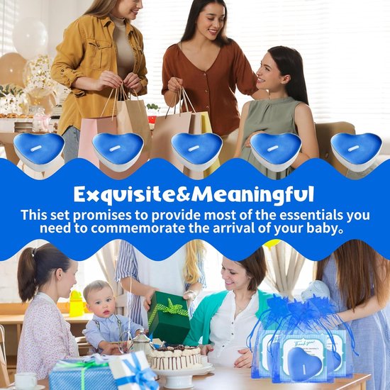 Babyshower Gunsten - Bedankjes Feest - Gasten Vieren - Hartvorm Kaars - 50 Sets - Blauw — afbeelding 4