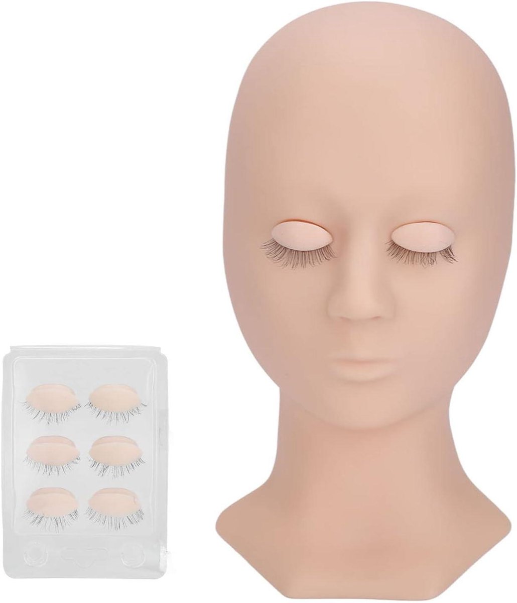 Mannequin Hoofd - Oefenhoofd Wimper Extensions - Wimpers Trainen - Verwisselbare Ogen - 4 Paar Ogen - Roze