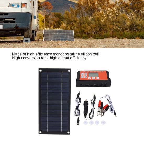 Zonnepaneelkit Monokristallijn Silicium 12V 24V 100A Laadregelaar- Verlengkabel Batterijclip- Draagbare Krachtcentrale voor RV-scheepsboot Off-grid-systeem — afbeelding 5