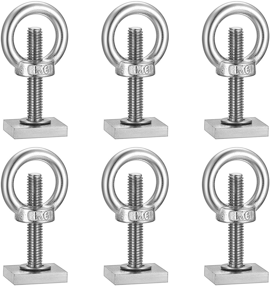6 stuks T-Track adapter M6 x 35 mm, T-groef adapter, T-groef, schroef groeftang van roestvrij staal met groefmoeren en sluitring, voor bevestiging van dakkoffer, bagagedrager (M6 ring)