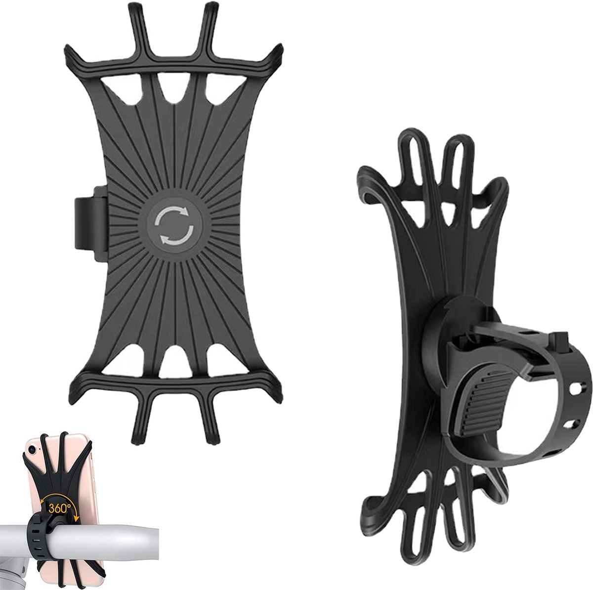Telefoonhouder voor Fiets, 360 ° Rotatie Siliconen Fietstelefoonhouder Stuur Telefoon Mount Compatibel met