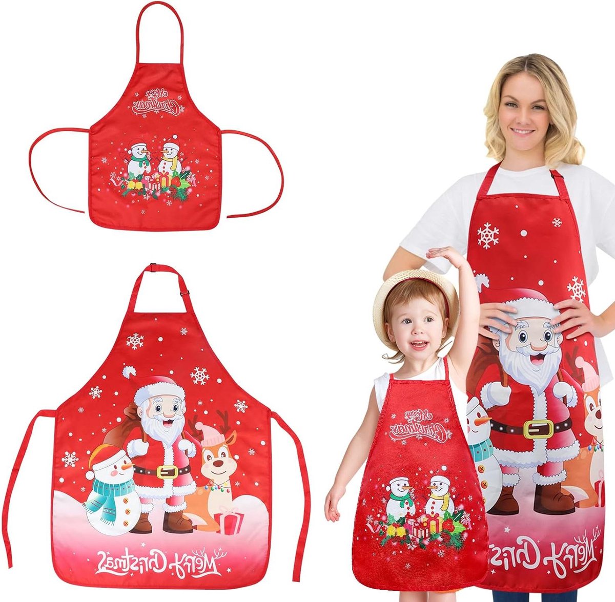 Kerstschorten Set - Bakschorten Keukenschort - Koken en Bakken - Kerstdecoratie Thema - 2 Stuks - Kerstkleuren
