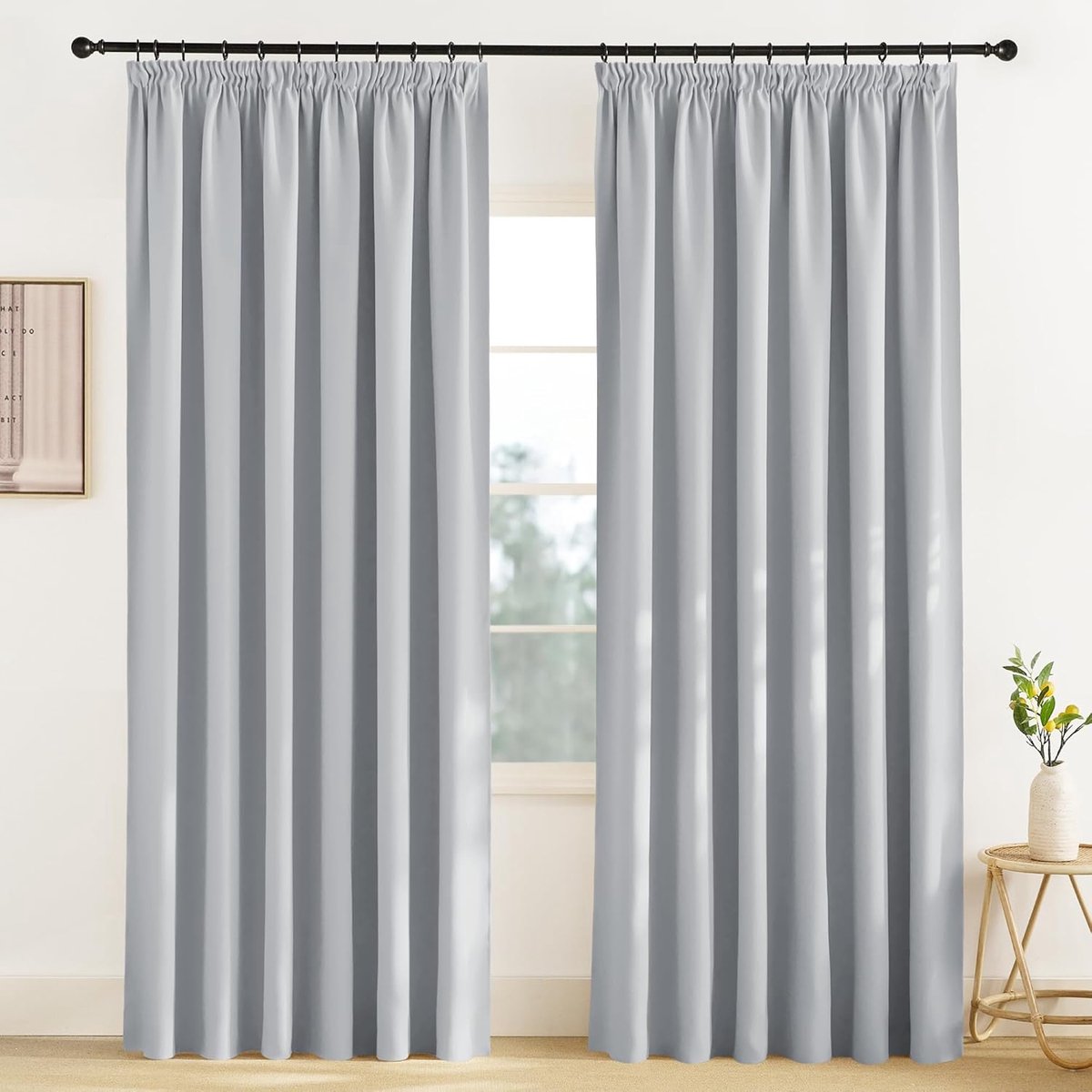 Thermo-ruimteverdelend gordijn, warmte-isolerend, ondoorzichtig, plooiband voor woonkamer, set van 2, 245 x 200 cm (H x B), verduisterende gordijnen, railsysteem, verduisteringsgordijn