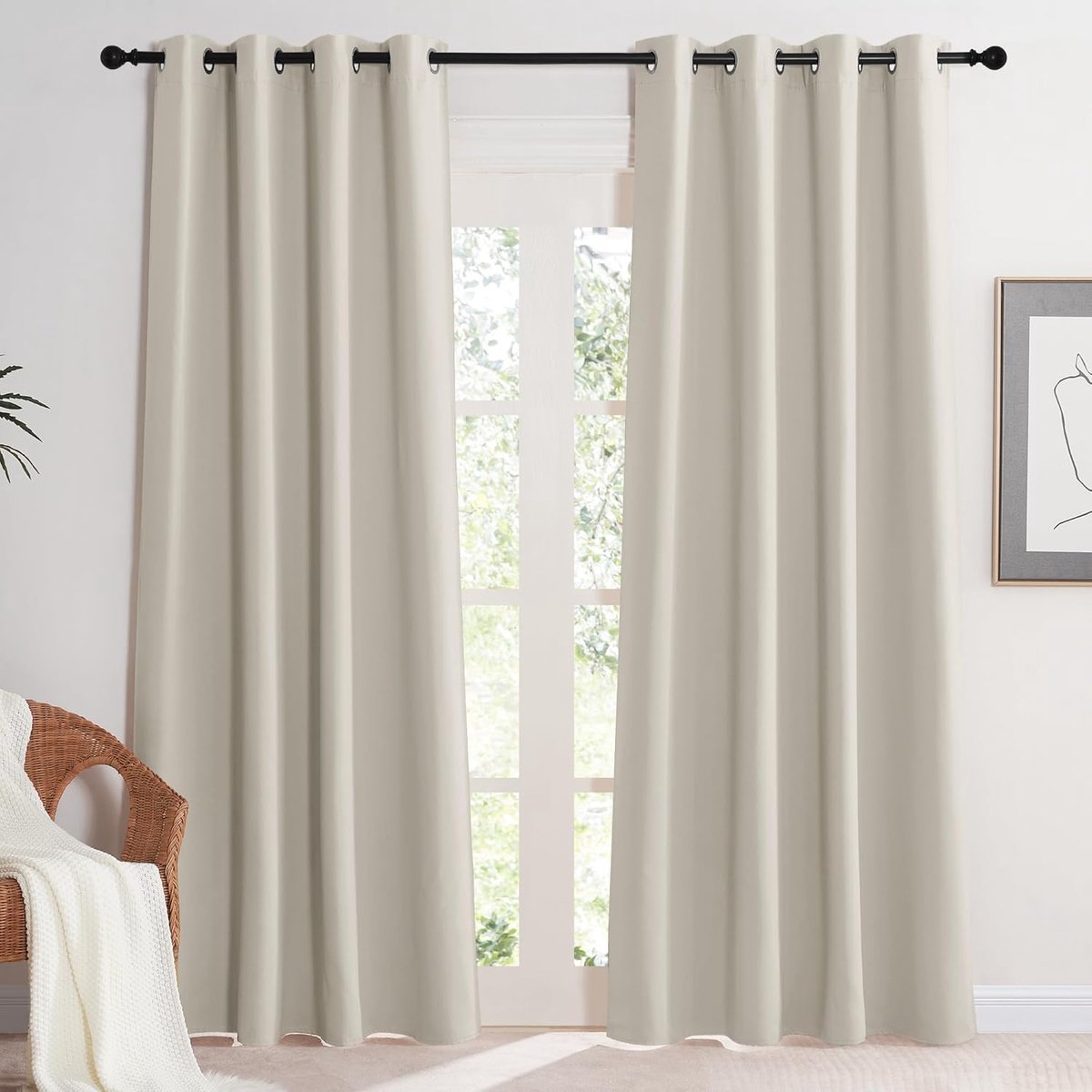 Verduisteringsgordijnen, Isoleren Licht, Geschikt voor Woonkamer Slaapkamer Studeerkamer, Gordijnen Kant en Klaar,140B x 220H cm (2 Panelen),Natuurlijk