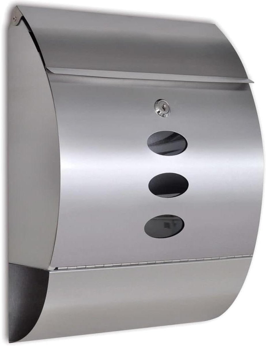 Brievenbus RVS - Wand brievenbus - Post ontvangen - Met krantrollen - 30 x 40 cm - Zilverkleurig