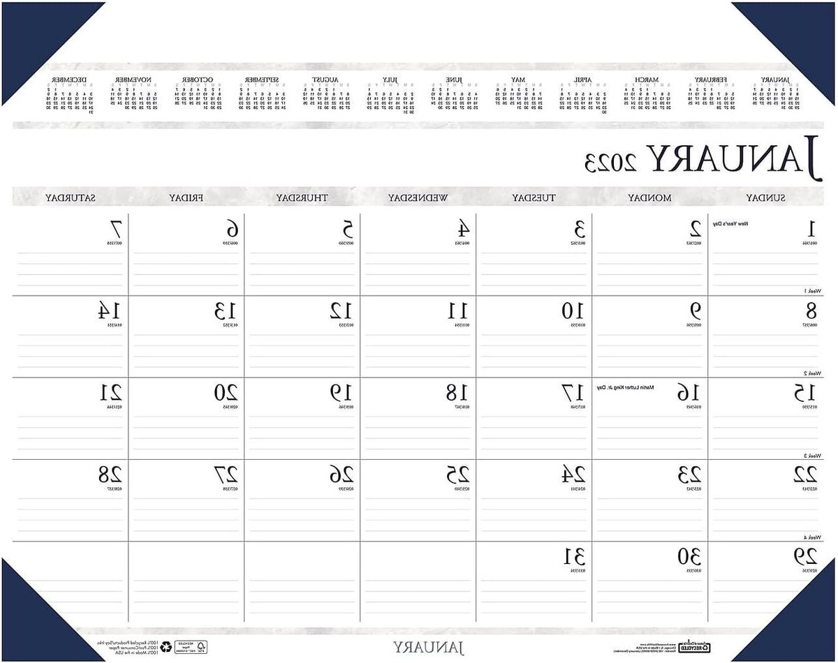 Bureaukalender Pad - Maandplanner Bureau - Dagelijkse Planning - Gerecycled Papier - 71 x 45 cm - Blauw Grijs