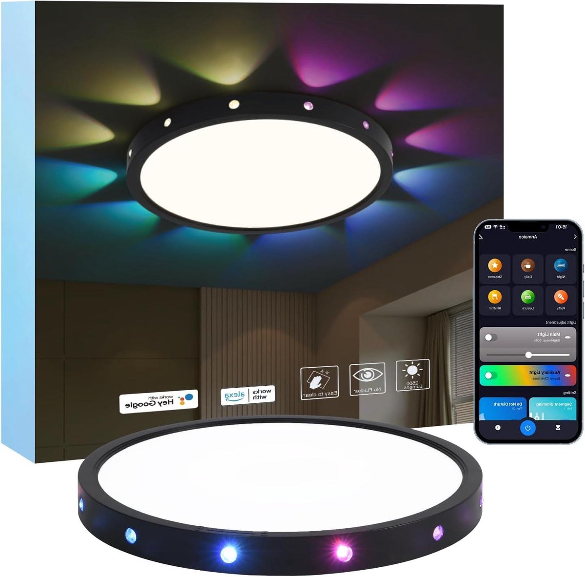 Slimme Plafondlamp - Woonkamerlamp LED - Verlichting Binnen - App Bedienbaar - Ø 30 cm - Z