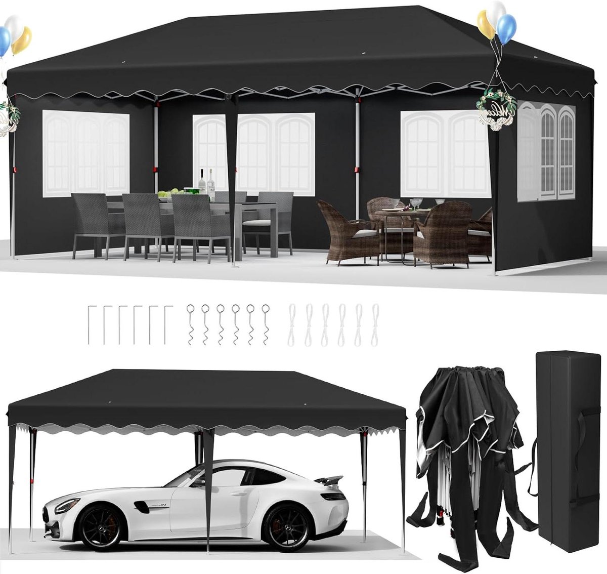 Pop-up paviljoen - Feesttent Tuinpaviljoen - Buitenfeesten Organiseren - Waterdicht en UV-beschermend - 3 x 6 meter - Lichtgrijs