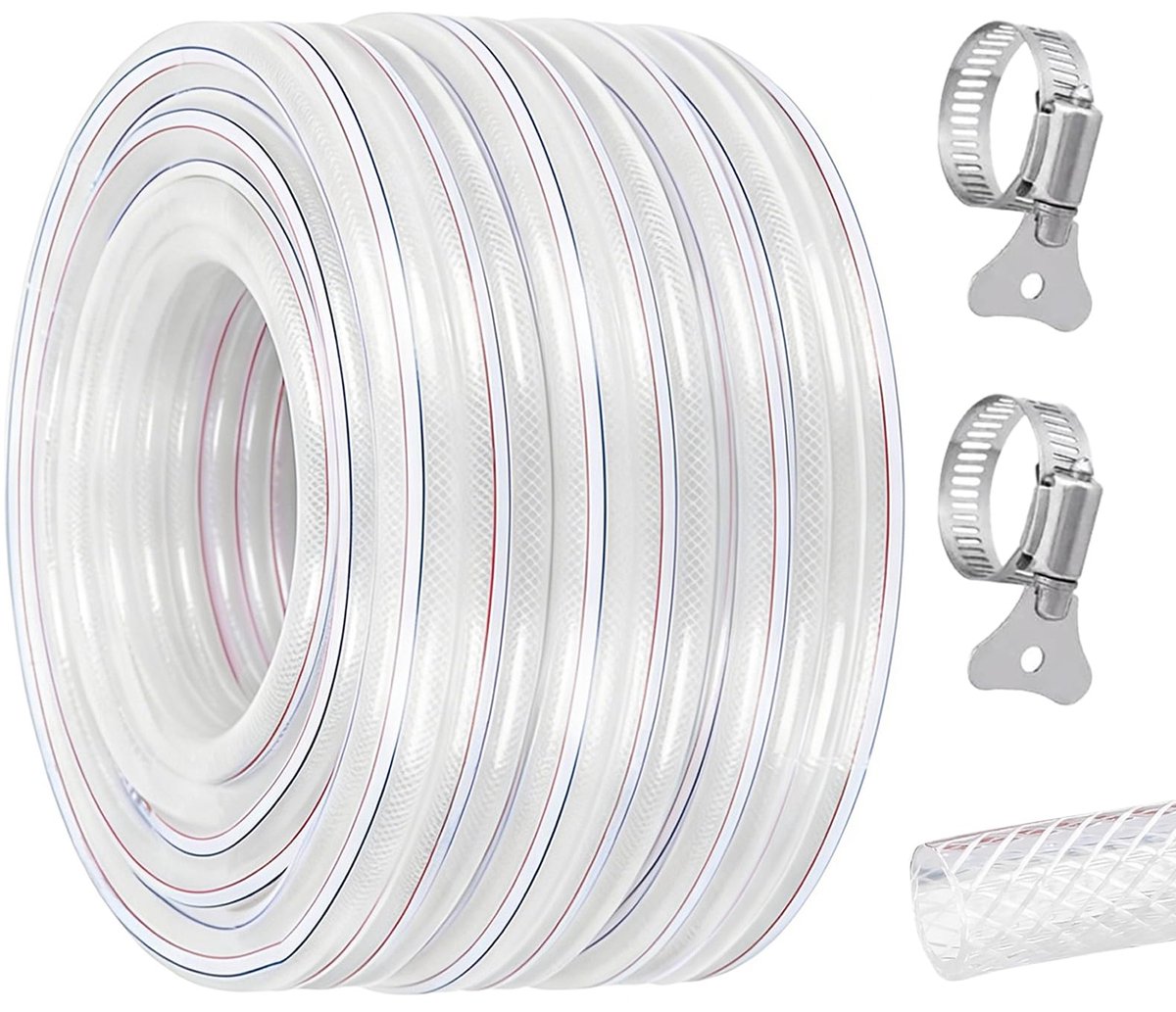 Slang, 16 x 22 mm, weefselslang, pvc-slang met weefsel, waterslang met slangklem, tuinslang, tuinirrigatie, flexibel, luchtslang, benzineslang (10 m)