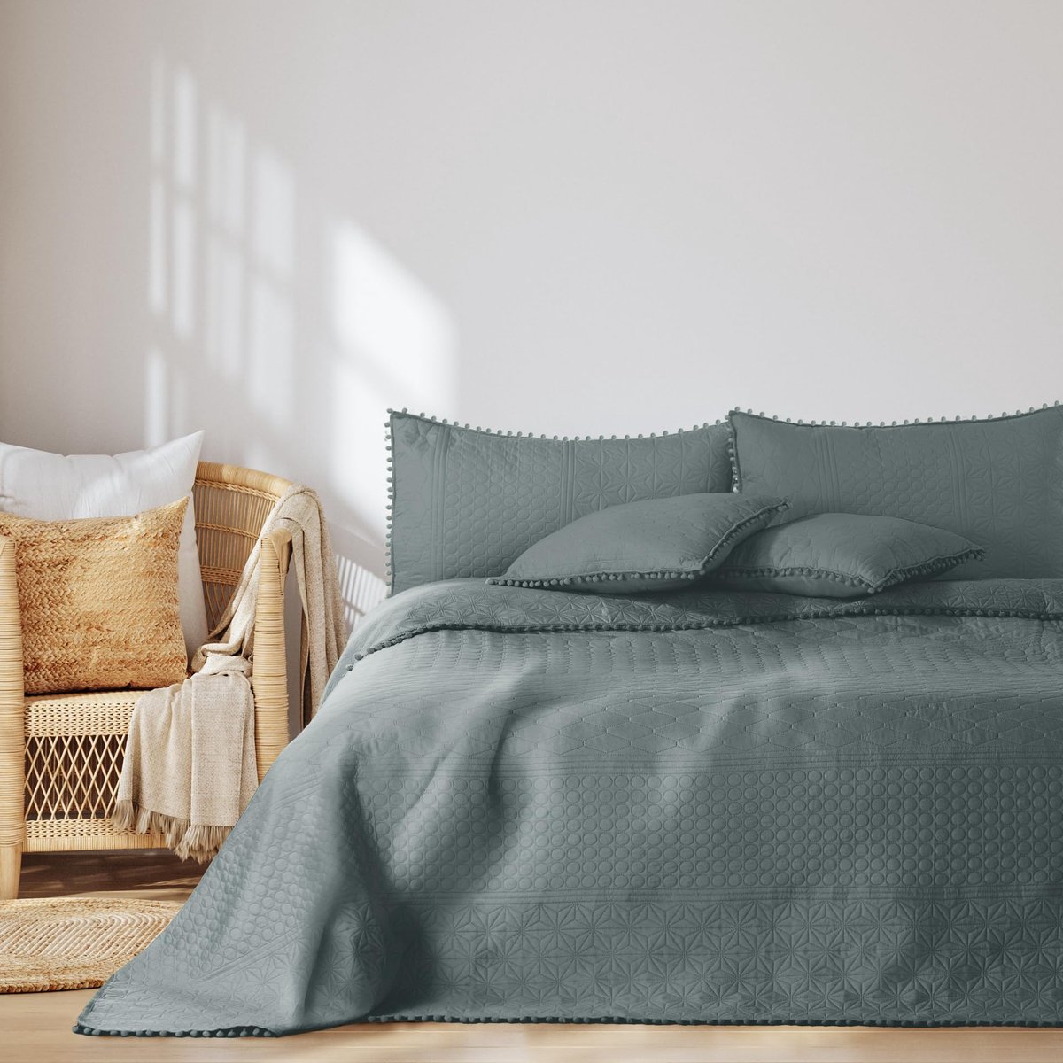 Bedsprei dubbelzijdig ultrasoon stiksel polyester Meadore grijs