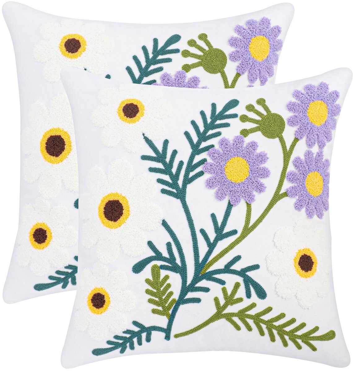 Lentekussensloop, 45 x 45 cm, violet en wit, bloemen, tuin, kussenhoezen, decoratieve moderne sierkussenovertrekken voor bank, slaapkamer, auto, boerderij, woonkamer, decoratie, 2 stuks