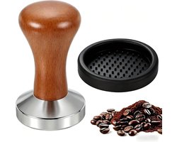 Professionele 51mm RVS Koffietamper met Houten Handvat voor Espresso en Flat Bottom Koffiemaker, Barista Gereedschap voor Perfecte Koffie