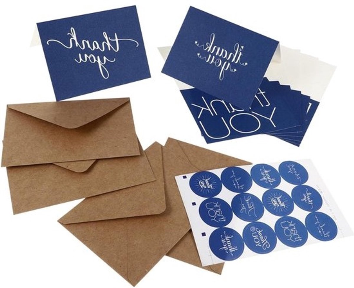 16 Marineblauwe Bedankkaarten met Enveloppen Elegante Bedankjes voor Bruiloft Verjaardagsfeesten Ontwerpen Per Set