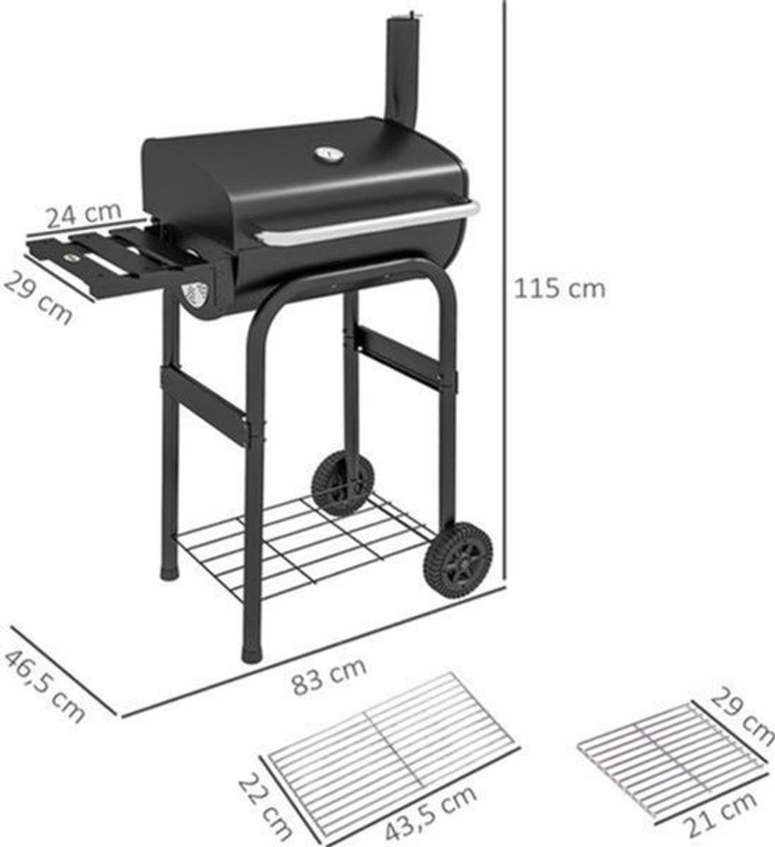Houtskoolgrill – Barbecue – Smoker – BBQ Grill – Kolengril – Zwart – Groot Grilloppervlak 83x46,5 cm – Ingebouwde Thermometer