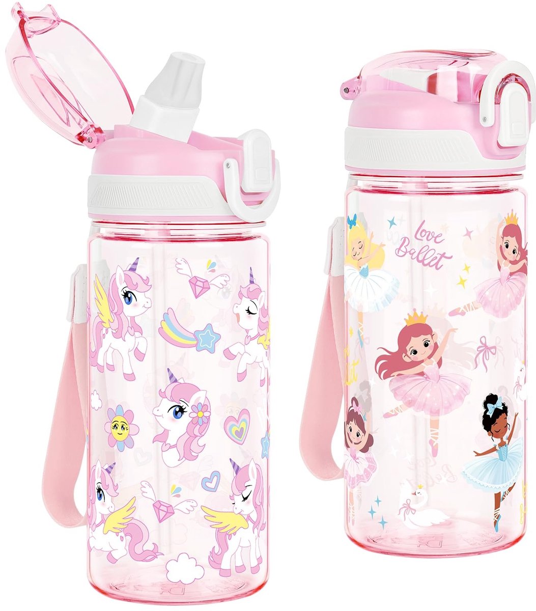 Drinkfles voor kinderen - Lekvrije sluiting - BPA-vrij - 480 ml - Eenhoorn
