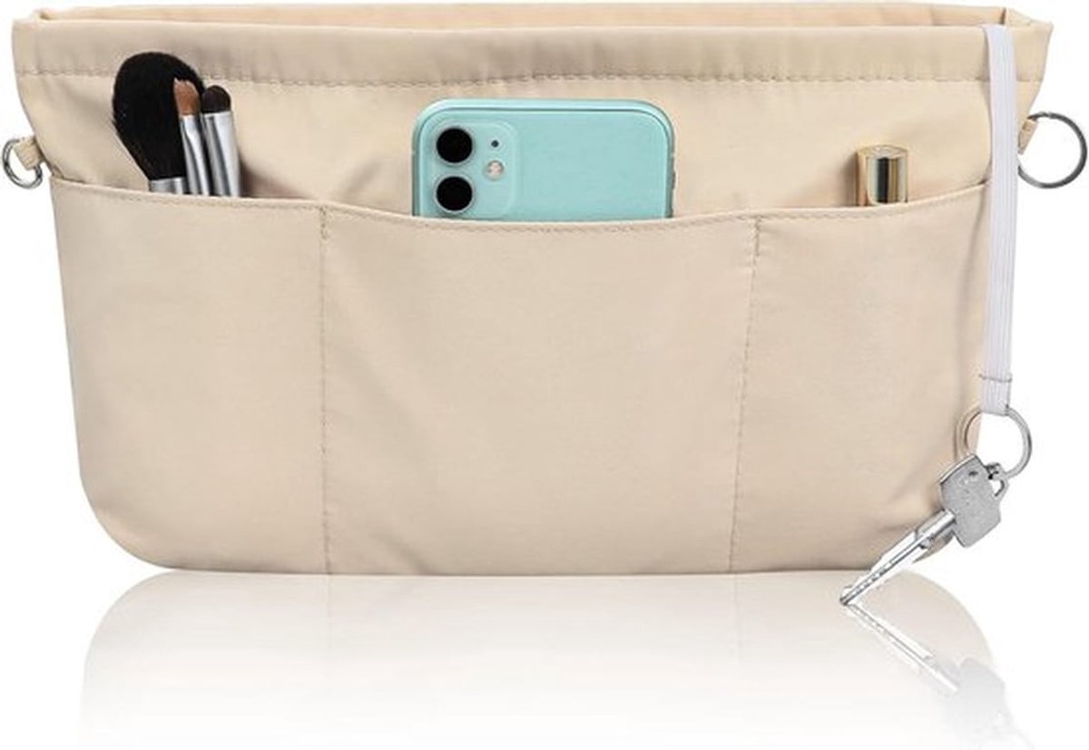 Opbergtas - Vilt Handtas-Organizer - Tas-Organizer - Tas in Tas - met Sleutelkoord en Binnenvakken - Beige Kleur - L Maat