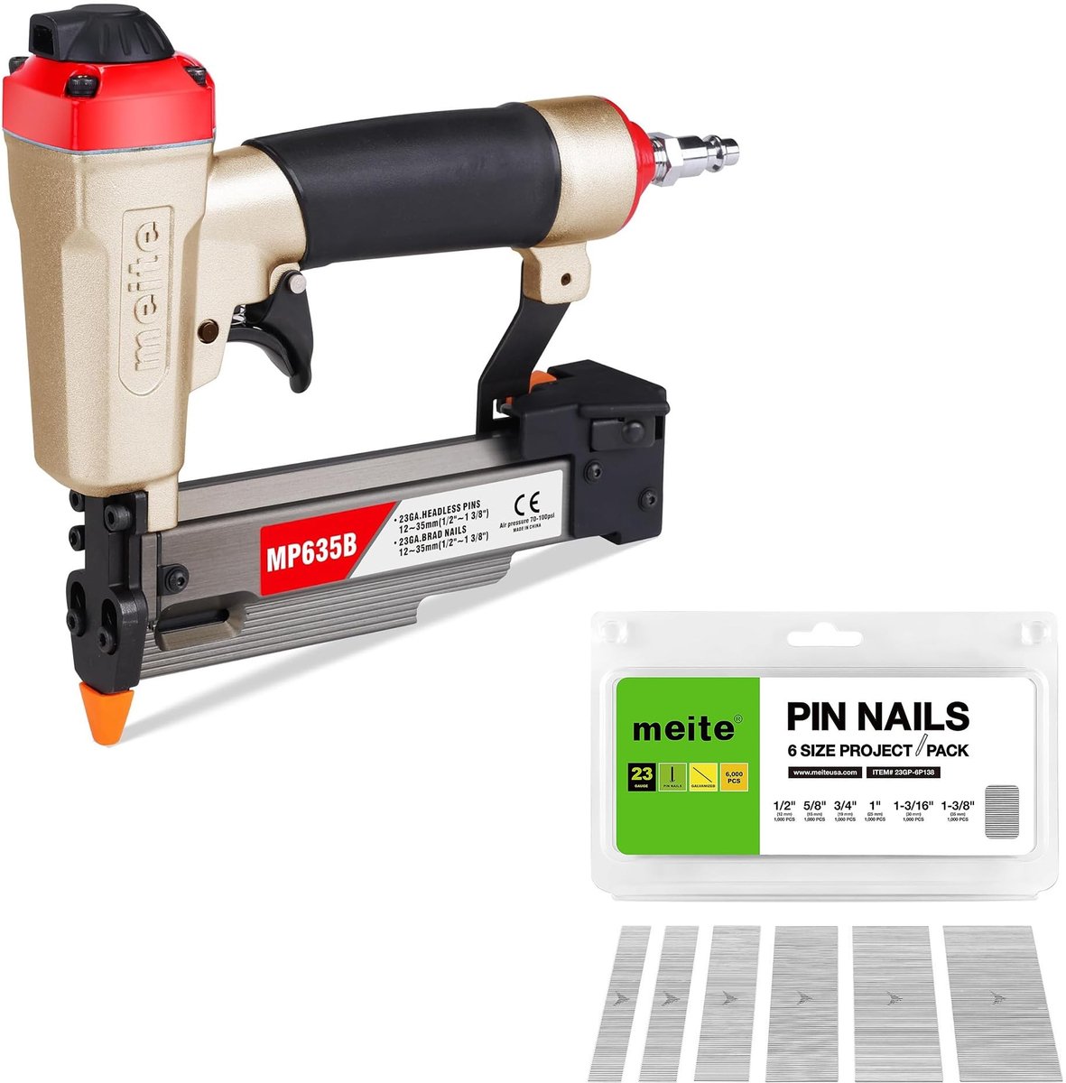 Pneumatische Pen Nagels - 6000 Stuks in 6 Maten
