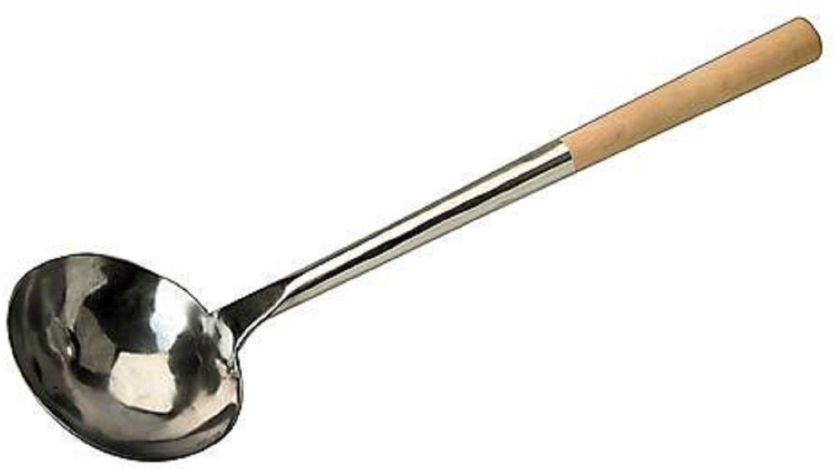 Scheplepel voor Wok - Ronde Rvs Lepel met Houten Handvat