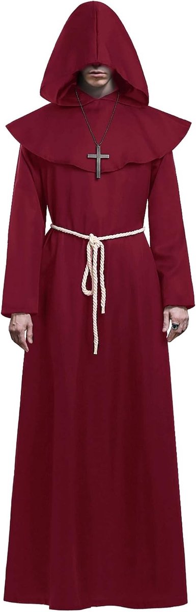 Medieval Monnik Kap, Zwarte Cape voor Renaissance Kostuum, Priester Robe voor Volwassenen, Perfect voor Halloween en Theatrale Optredens