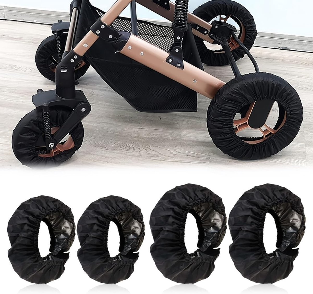 Set van 4 waterdichte kinderwagenbanden, stofdichte wielhoezen voor buggy en kinderwagen, bescherming voor vloer en auto, 2 maten beschikbaar