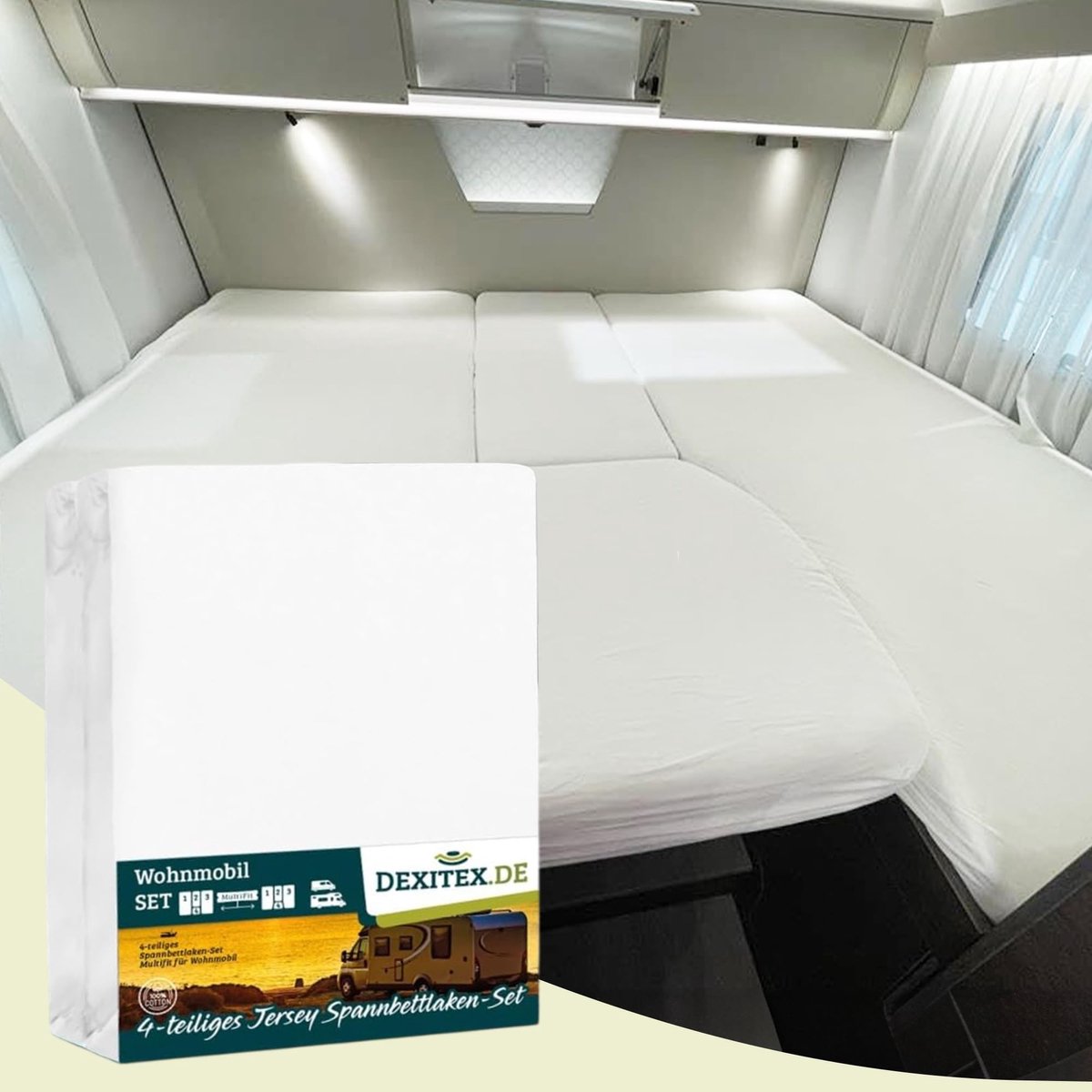 4-delige Hoeslaken Set - Geschikt voor Matrassen in Caravans en Motorhomes - Grijs