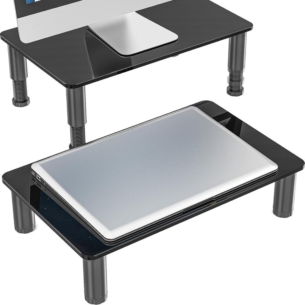Verstelbare Monitorstandaard voor Computer en Laptop - 2 Stuks, Zwart, Ideaal voor Thuiswerk en Gaming