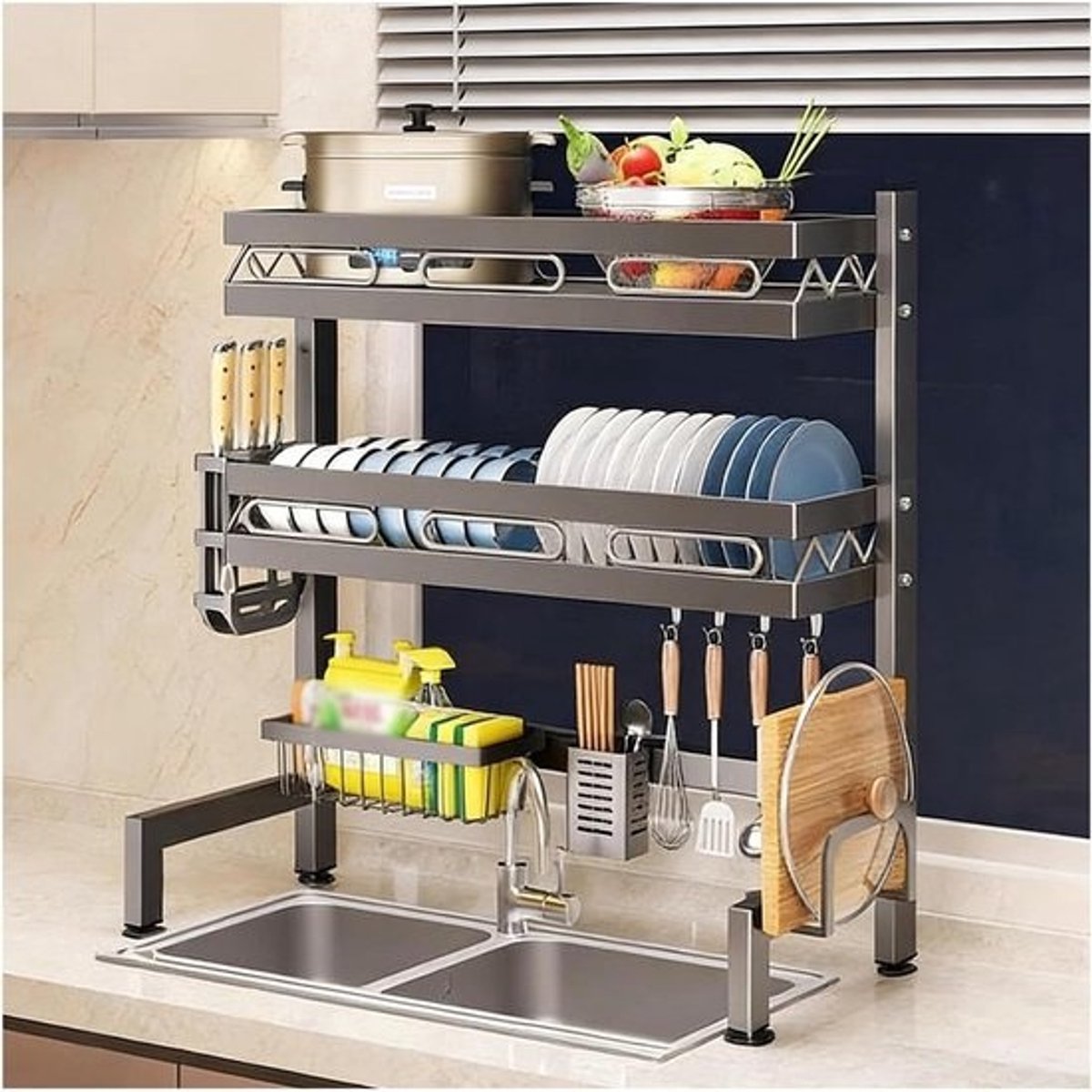 Afdruiprek Over Gootsteen - Droogrek Keuken - Keuken Organiseren - Verstelbare Hoogte - 75 cm - Zwart
