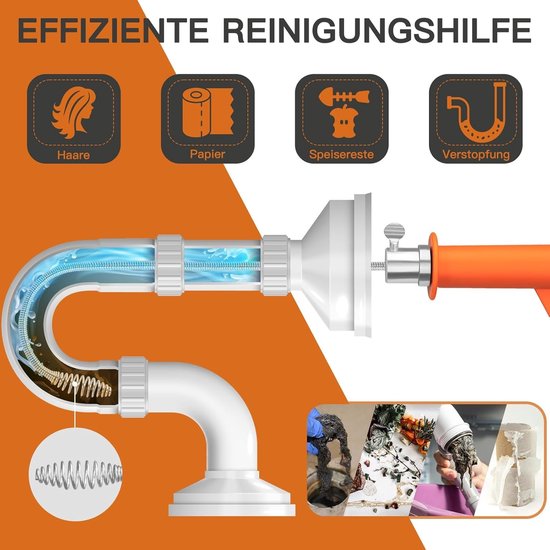Effectieve veer voor het reinigen van afvoeren, 10 m lange spoel voor keuken en badkamer, milieuvriendelijke oplossing voor verstoppingen en DIY projecten — afbeelding 5