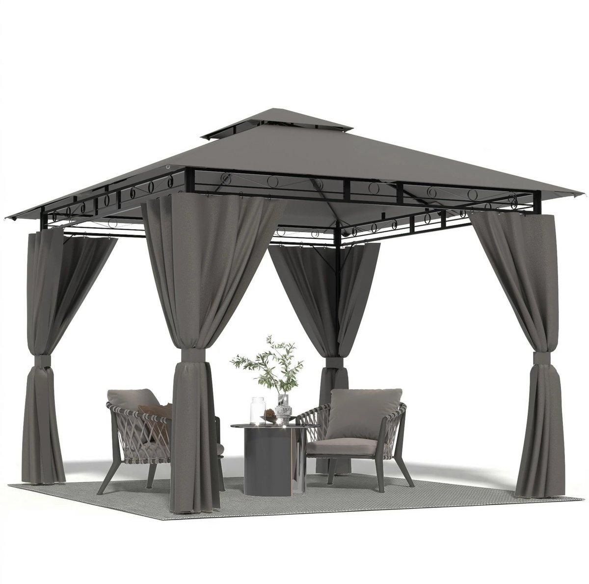 Bruinsma INEX Paviljoen - Tuinpaviljoen - Tuinpaviljoen Weerbestendig - Tuinpaviljoen Waterdicht - Dubbel Dak - Metalen Frame - UV-Bestendig - 3x3 M - Grijs