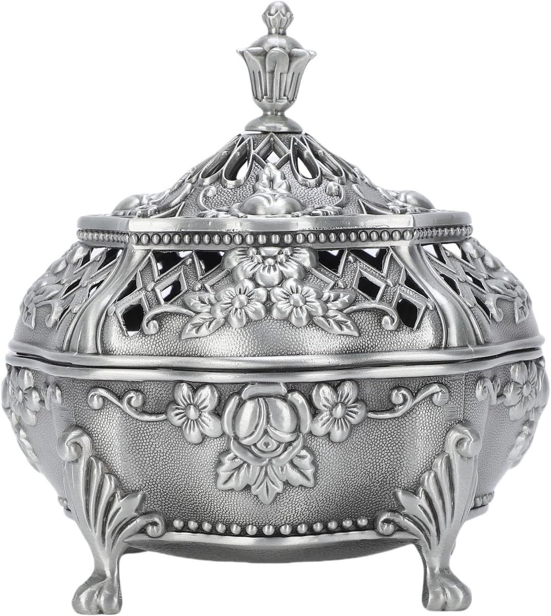 Vintage Europese Stijl Wierookbrander met Deksel, Zinklegering Gegraveerd Ornament voor Binnenhuisdecoratie, Wierookstokjes en Kolenhouder