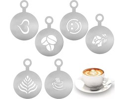 Set van 6 RVS Koffiestencils voor Cappuccino en Latte Art Decoratie van Taarten en Desserts