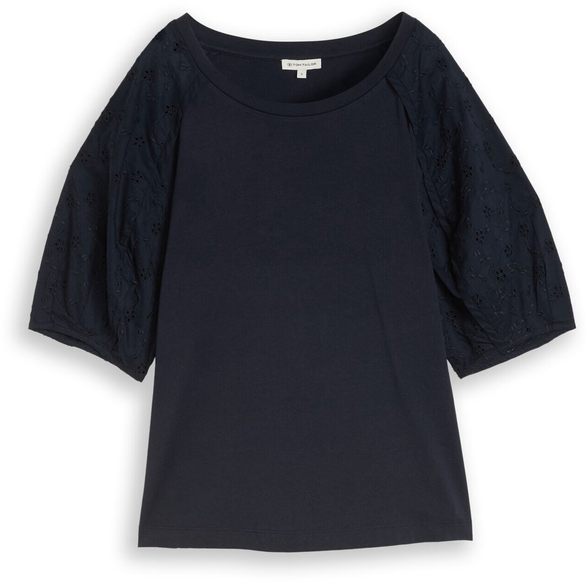 Tom Tailor - T-shirt met opengewerkte borduursels - Maat XXL - sky captain blue