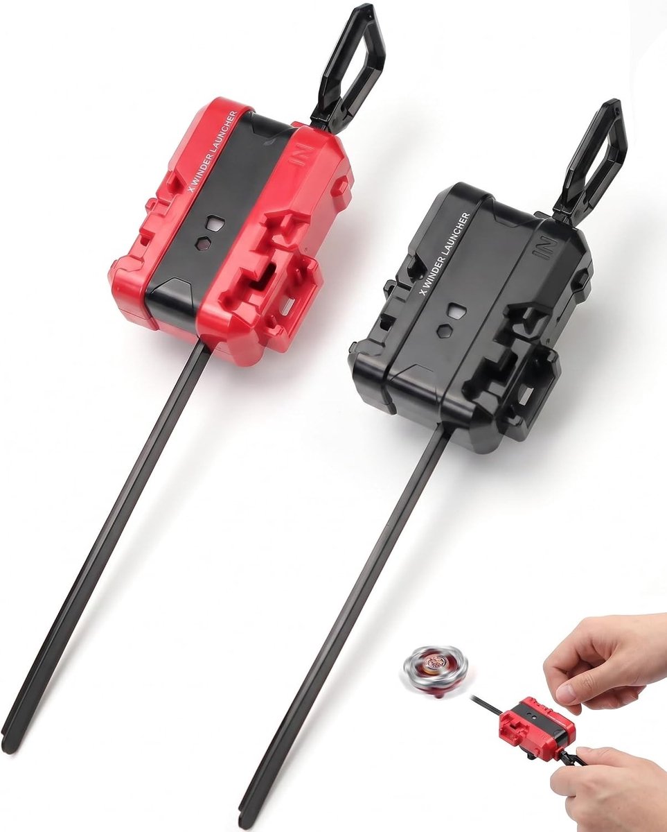 2 x launchers en gevechtstollen met 2 Lasso-riemen, starteraccessoires voor Battle Top Spinner, stabiele handgreep voor nauwkeurige starts en eindeloze actie bij kindergevechten en speelgoedbattle.