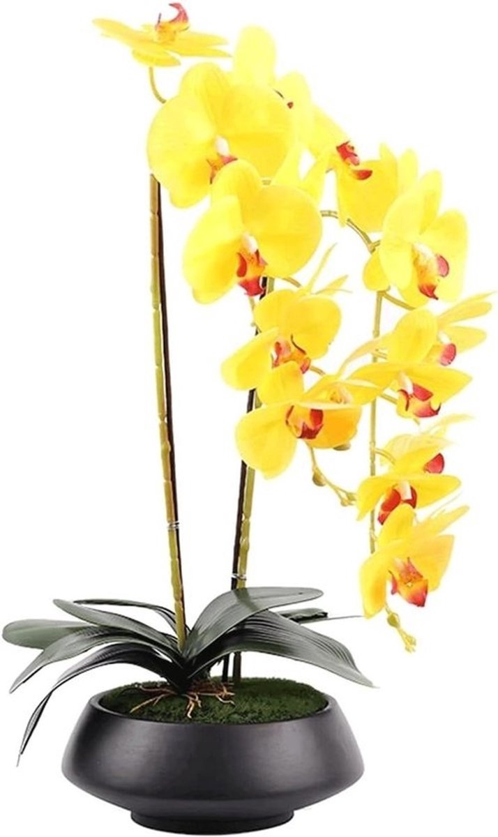 Decor Kunstbloemen - Nep Orchidee - Woning Decoratie - Natuurlijke Uitstraling - 60 cm Hoog - Geel