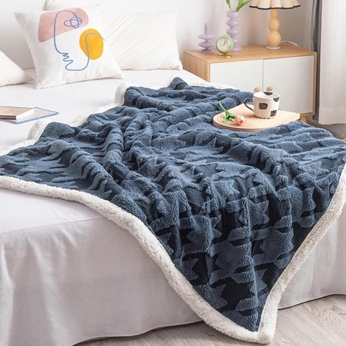 Woondeken Sherpa Fleece - Zachte Plaid - Gezelligheid Vergroten - Dubbelzijdig Ontwerp - 180 x 200 cm - Donkerblauw