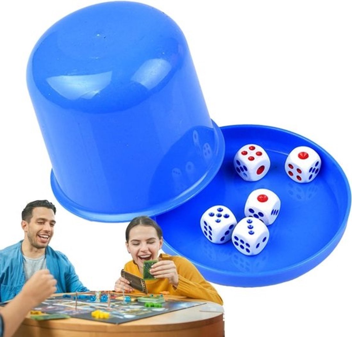Dobbelstenen Set - Dobbelbeker dobbelbeker - Spelavonden organiseren - Verbeterde gripprestaties - 9 x 9 x 7.5 cm - Blauw