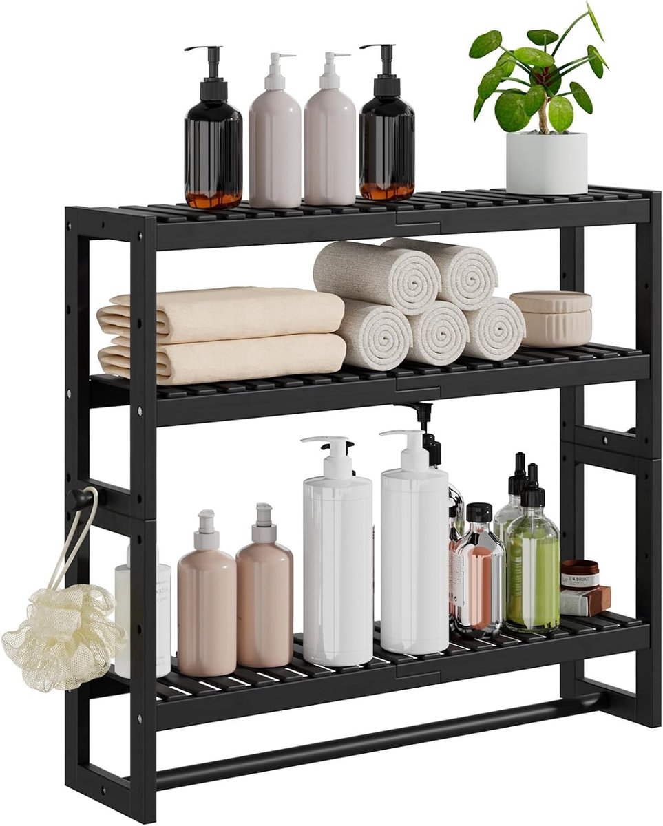 3-laags verstelbare badkamerplank van bamboe, multifunctionele opbergruimte voor boven het toilet, wand- en vrijstaande planken voor badkameraccessoires en decoratie
