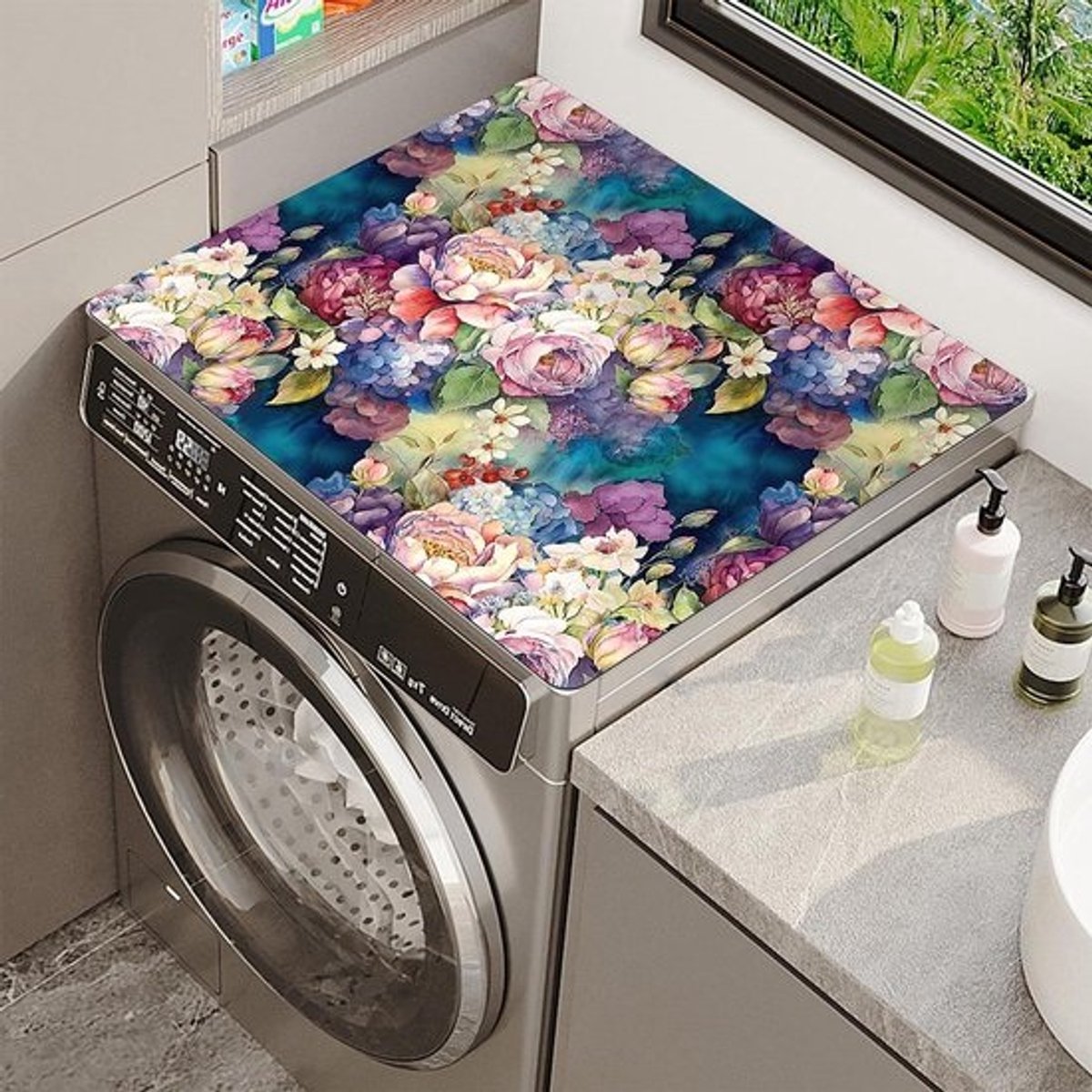Wasmachine Droger Topmat - Apparaatbeschermer - Huishoudelijk Gebruik - Sneldrogend Diatomeeënaarde - 60 x 60 cm - Zonnebloem