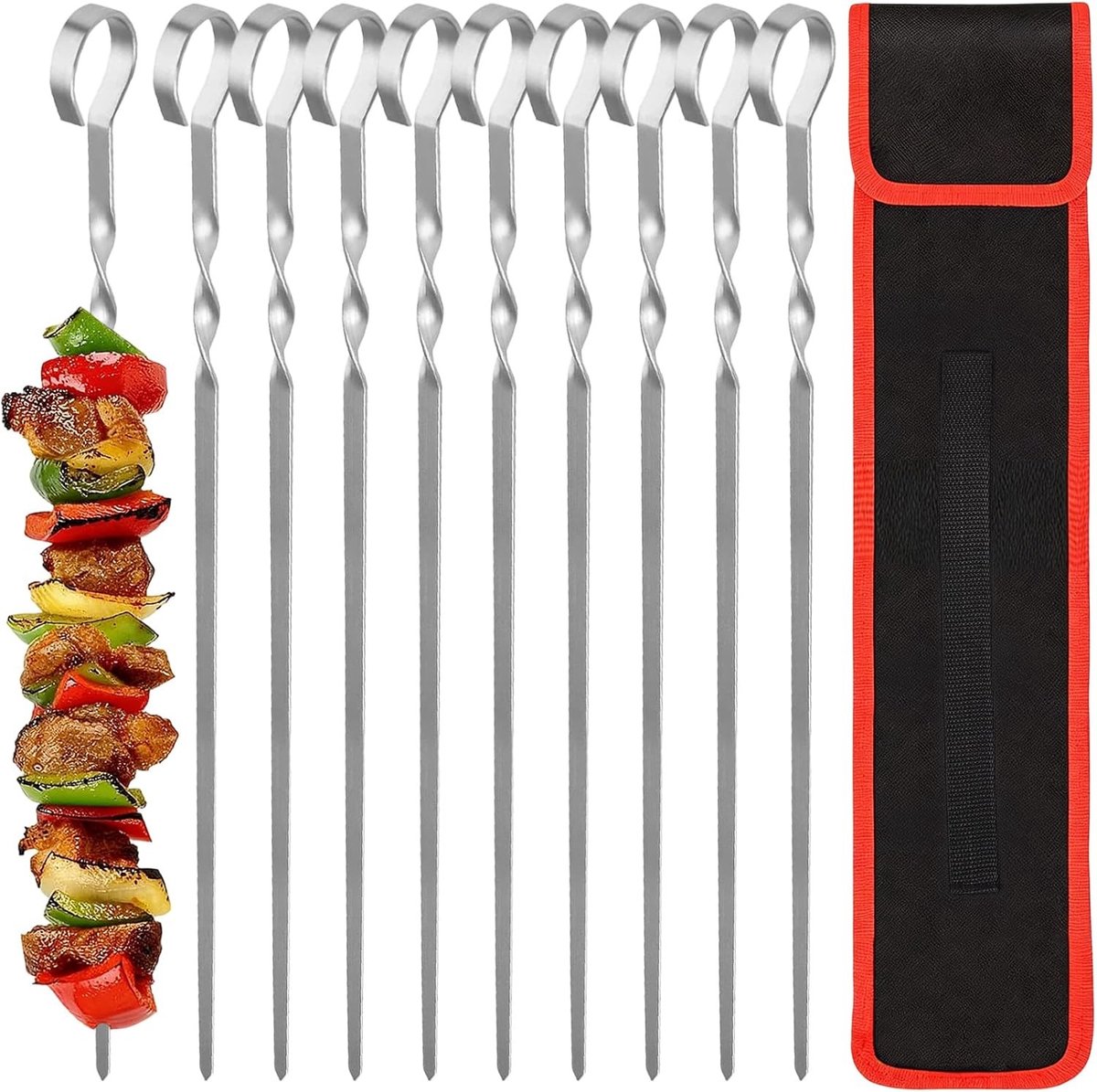 Set van 10 RVS Grillspiesen, Herbruikbare Spiesen voor BBQ, Perfect voor Vlees, Groenten en Shashlik, Lengte 43 cm, Ideaal voor Buiten- en Tuinfeesten
